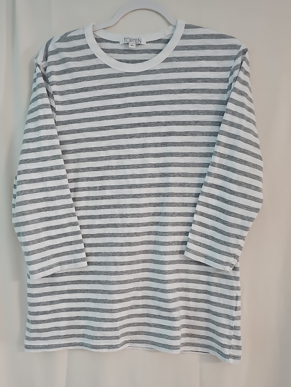 TopTen Gray & White Striped Long Sleeve Crew